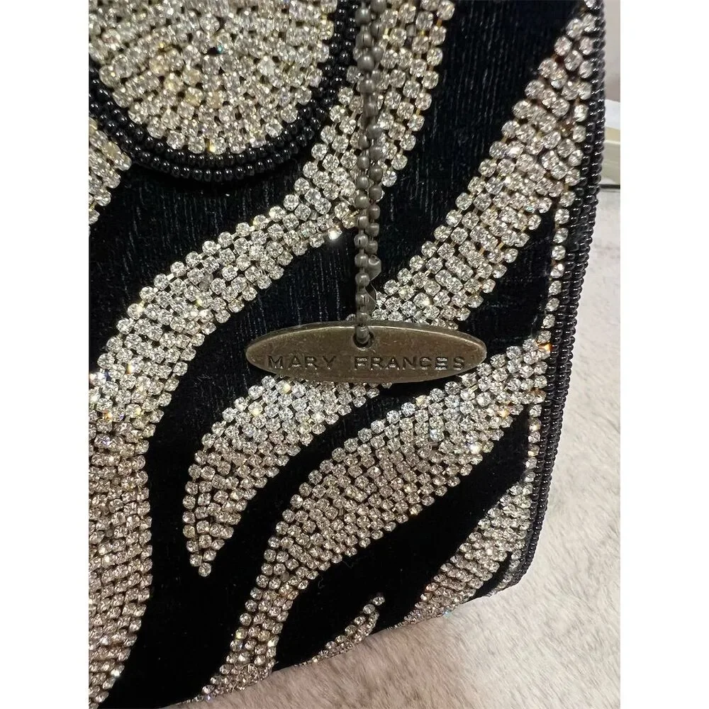 Mary Frances Glam Rock Zebra Print Satchel Rhinestone Accents